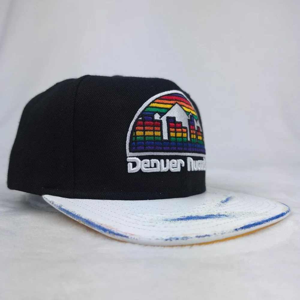 Denver Nuggets Mitchell & Ness NBA Snapback Hat Cap 3D Logo Torn Ripped Bill NWT
